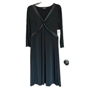 BCBG Paris Dress Lg A-line Babydoll Midi 3/4 Sleeve Black Dark Classic Goth NWT